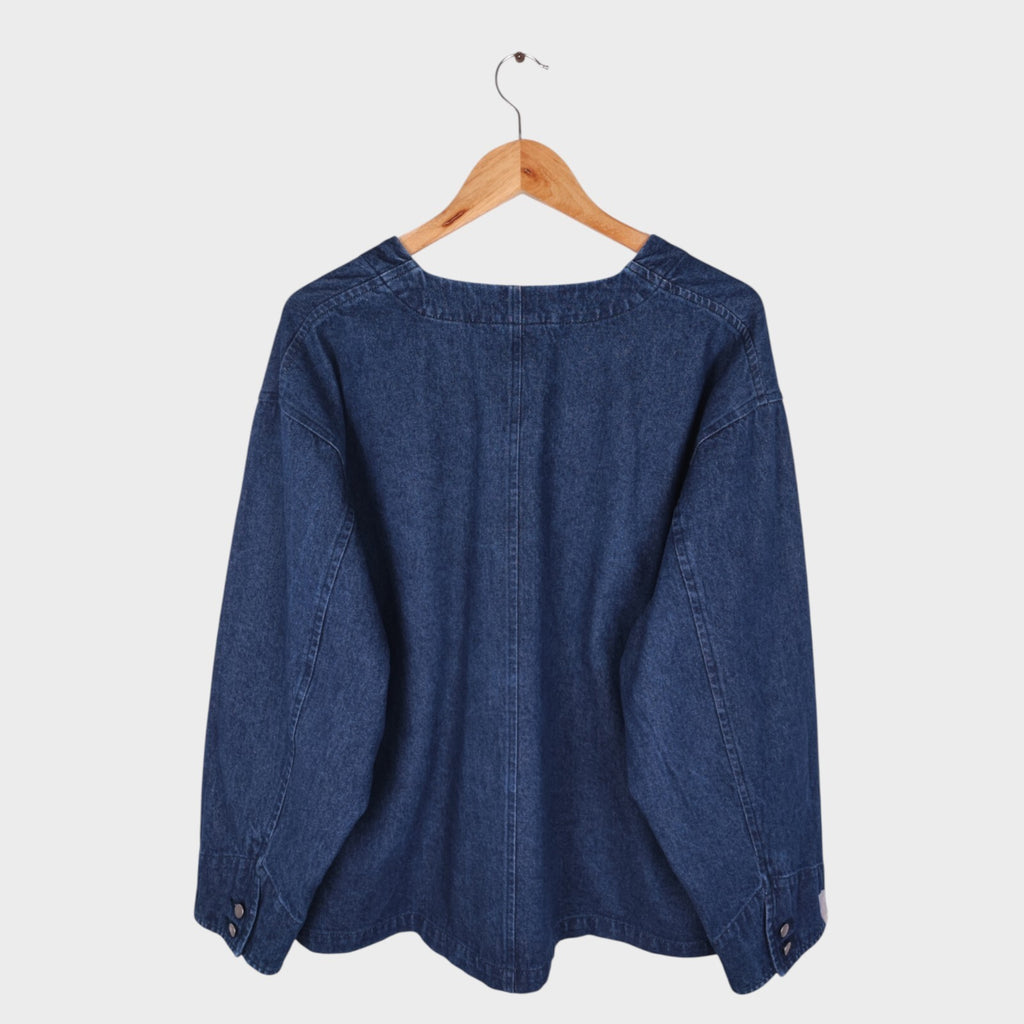 MARK GONZALES Men's Oversized Fit Blue V-Neck Engineer Chore Jacket