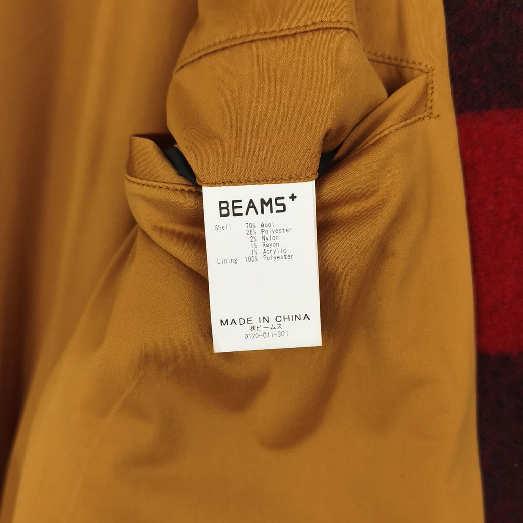BEAMS PLUS Men's Red/Black Buffalo Wool Blend Check Mackinaw Cruiser Jacket