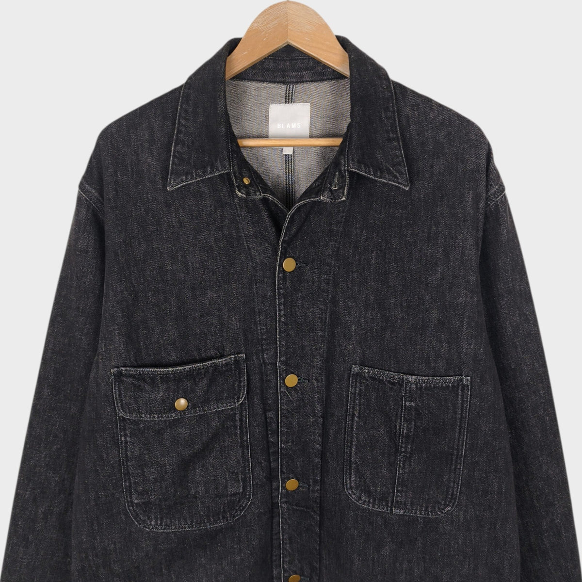 BEAMS Men's Dark Grey Boxy Fit Denim Trucker Jacket