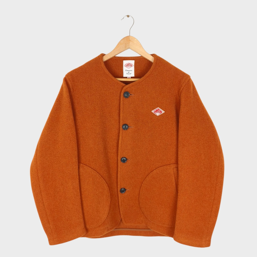 DANTON Men's Made in Japan Orange Wool Melton Collarless Jacket