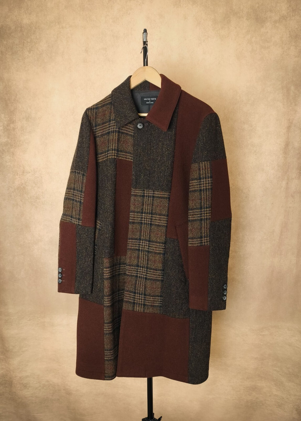 UNITED TOKYO Men's Made in Japan Wool Blend Patchwork Coat