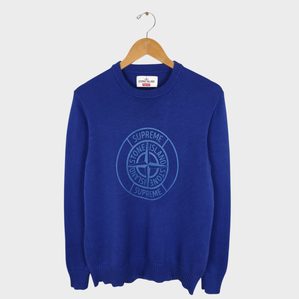 STONE ISLAND x SUPREME Men's Blue Cotton Reflective Compass Knit Jumper