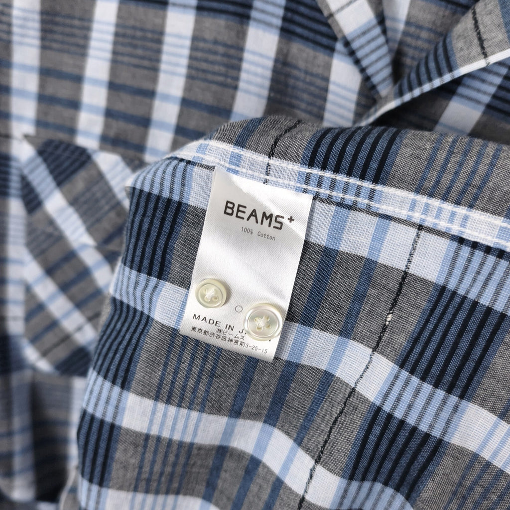 BEAMS PLUS Men's Made in Japan Cotton Checked Camp Collar Shirt