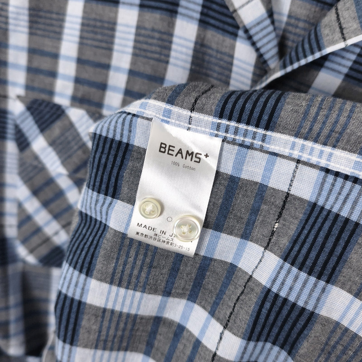 BEAMS PLUS Men's Made in Japan Cotton Checked Camp Collar Shirt