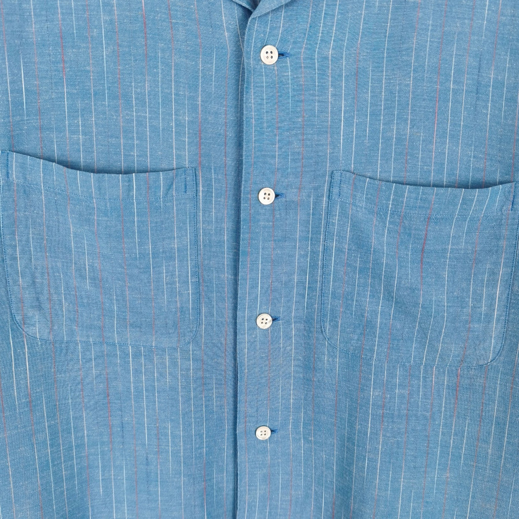 BEAMS PLUS Men's Made in Japan Rayon/Linen Striped Short Sleeved Shirt