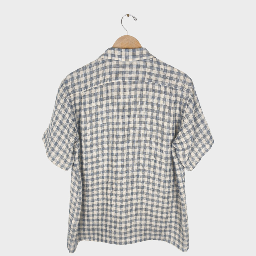 BEAMS PLUS Men's Made in Japan 100% Linen Checked Knitted Vacation Shirt