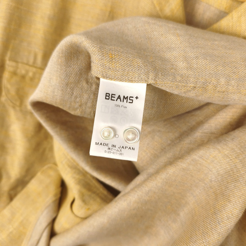 BEAMS PLUS Men's Made in Japan 100% Linen Camp Collar Vacation Shirt