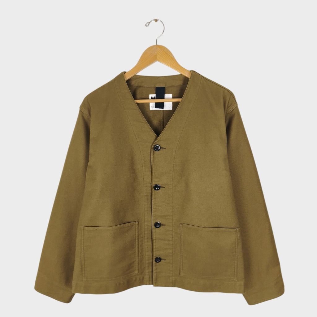 MHL MARGARET HOWELL Men's Khaki V-Neck Cotton Moleskin Jacket