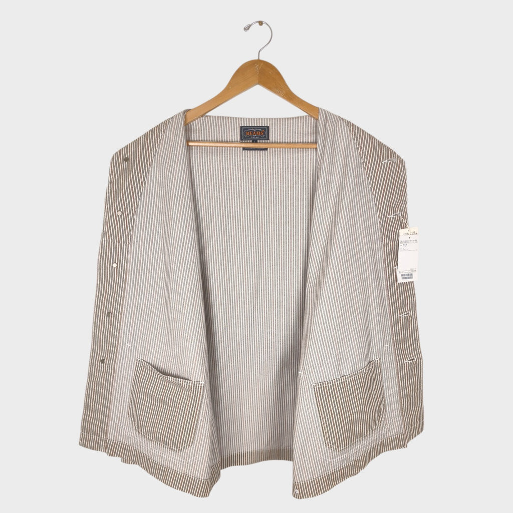 BEAMS PLUS Men's Hickory Striped Military Shawl Collar Jacket