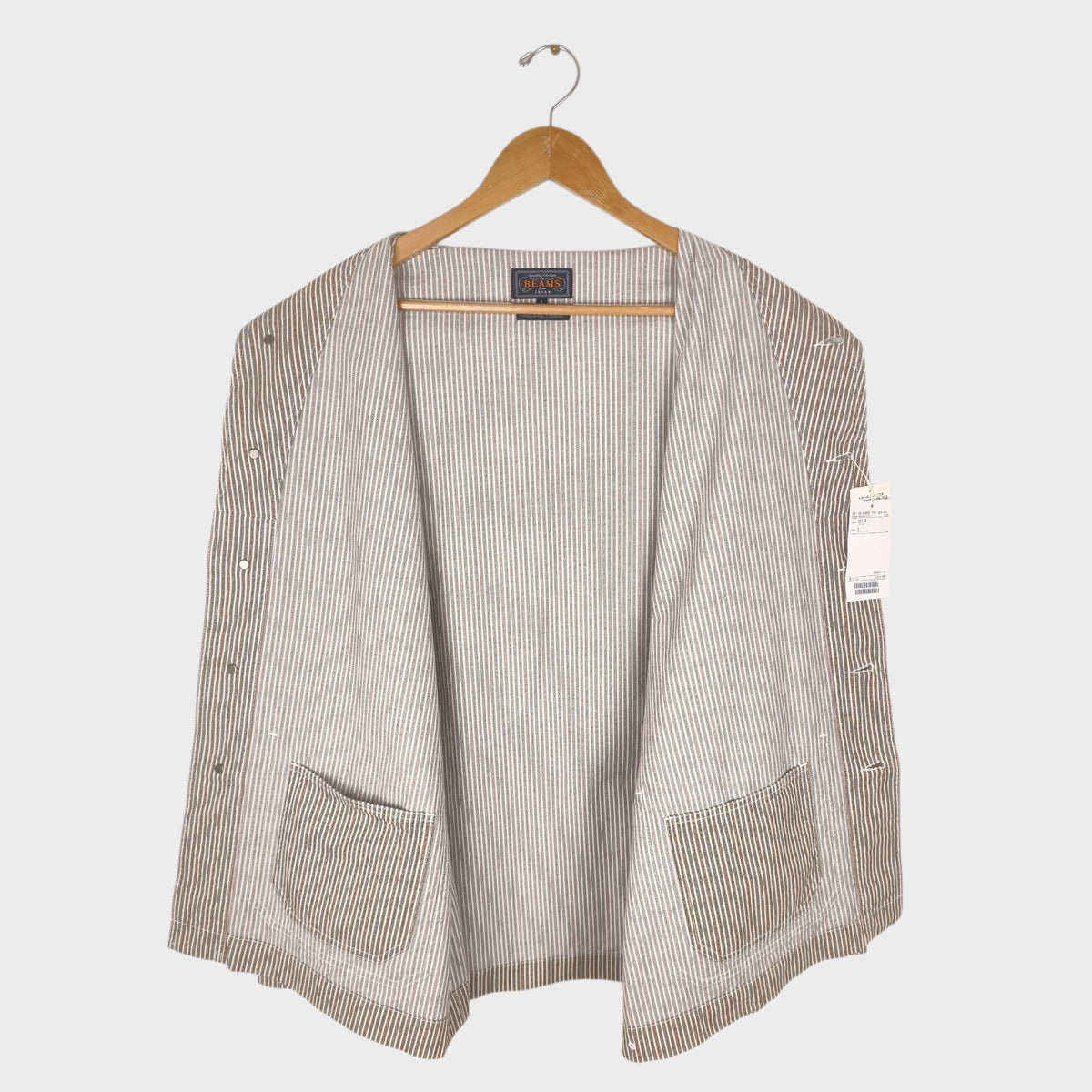 BEAMS PLUS Men's Hickory Striped Military Shawl Collar Jacket