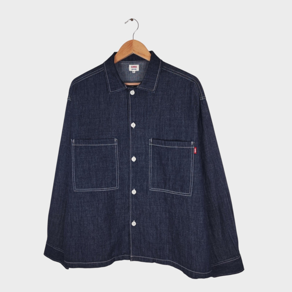 EDWIN Japan Men's Relaxed Fit Blue Denim Utility Overshirt