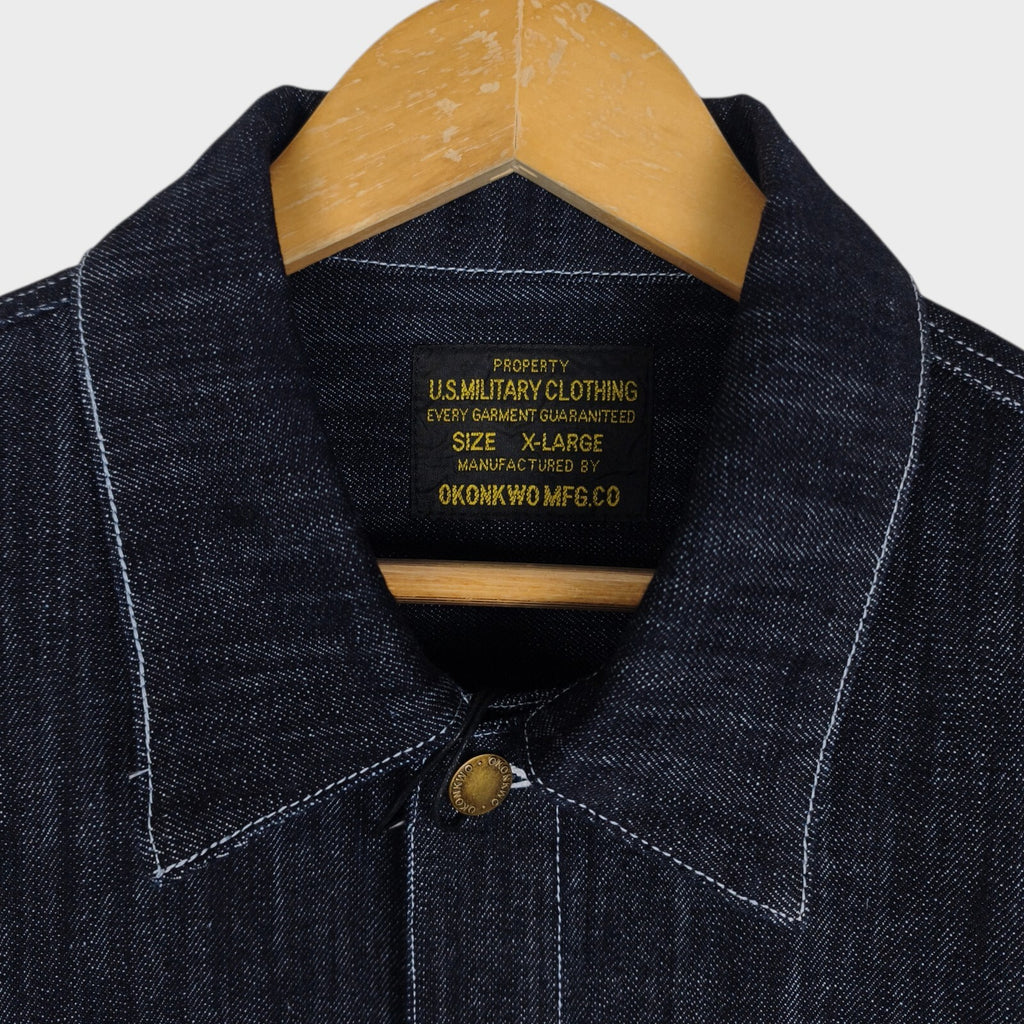 OKONKWO MFG Men's Dark Blue Embroidered Western Denim Jacket