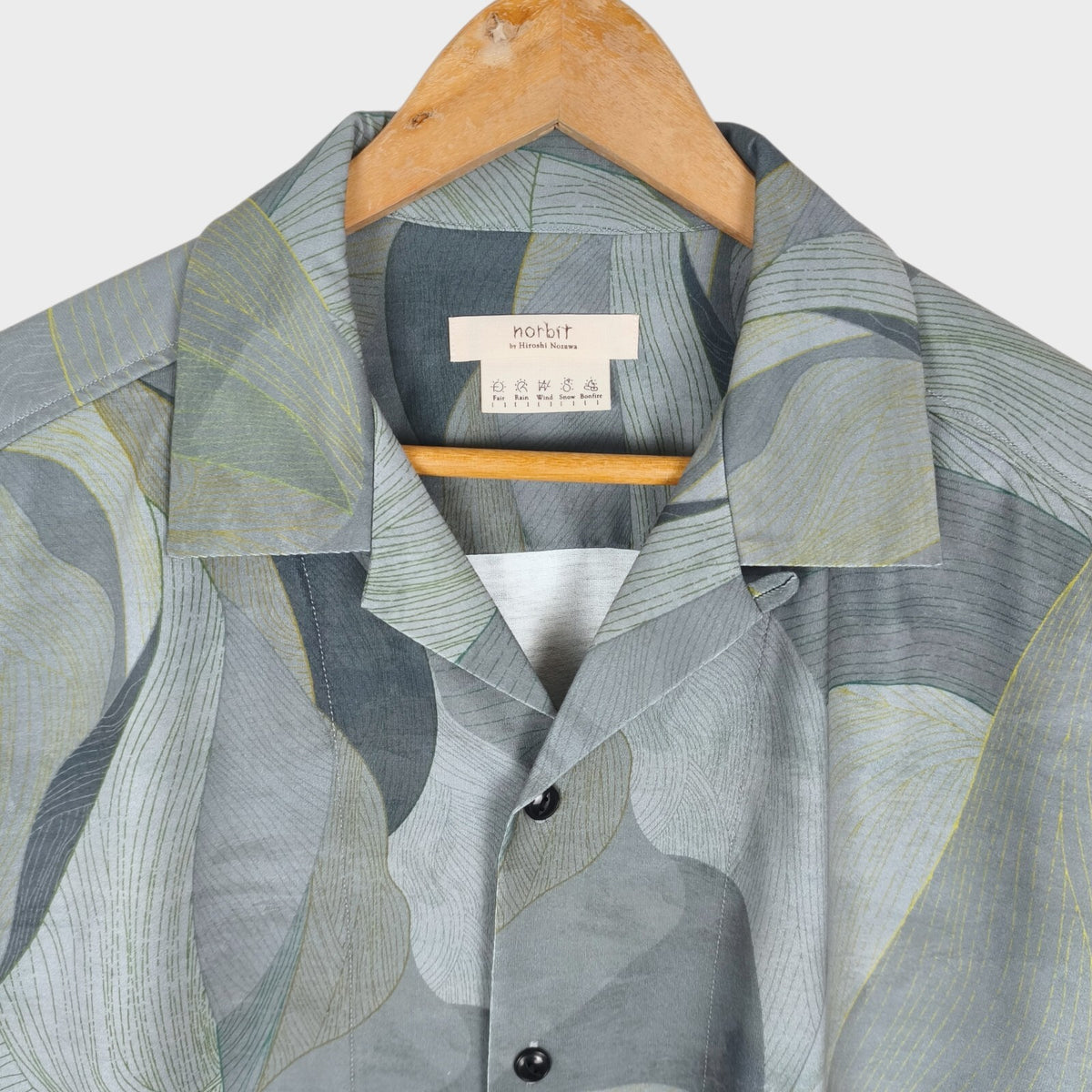 NORBIT BY HIROSHI NOZAWA Men's Green/Grey Leaf Camo Aloha Shirt