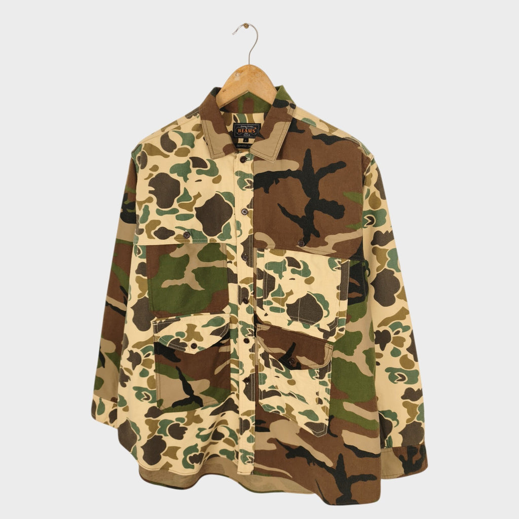 BEAMS PLUS Men's Camo Relaxed Fit Adventure Cruiser Flannel Overshirt