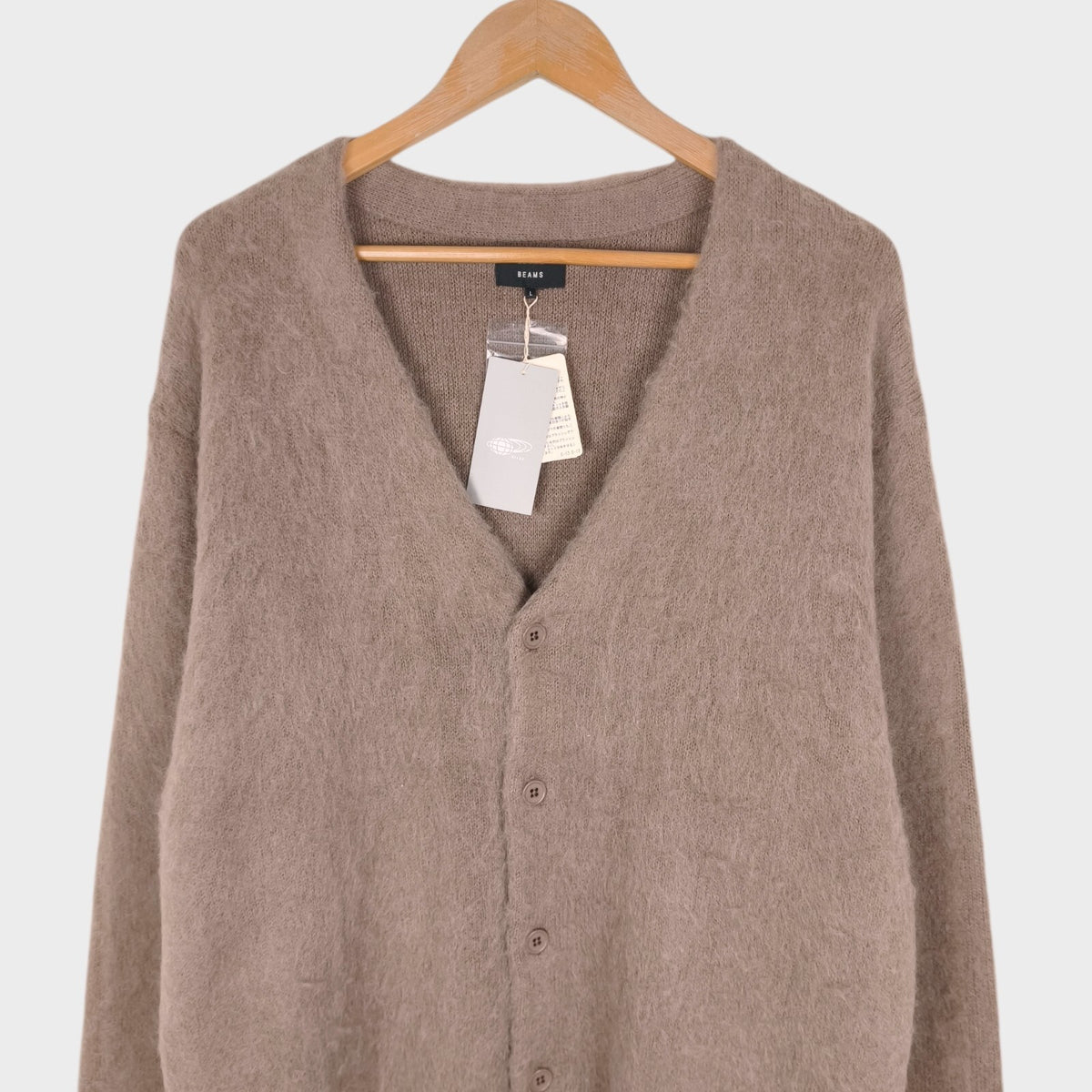 BEAMS Men's Taupe Mohair Blend Shaggy Grunge Cardigan