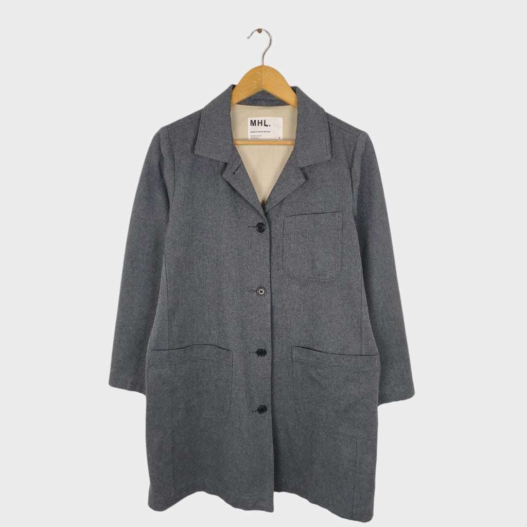 MHL MARGARET HOWELL Women's Grey Cotton Wool Blend Belted Coat