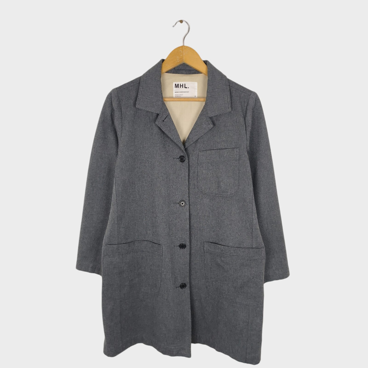 MHL MARGARET HOWELL Women's Grey Cotton Wool Blend Belted Coat
