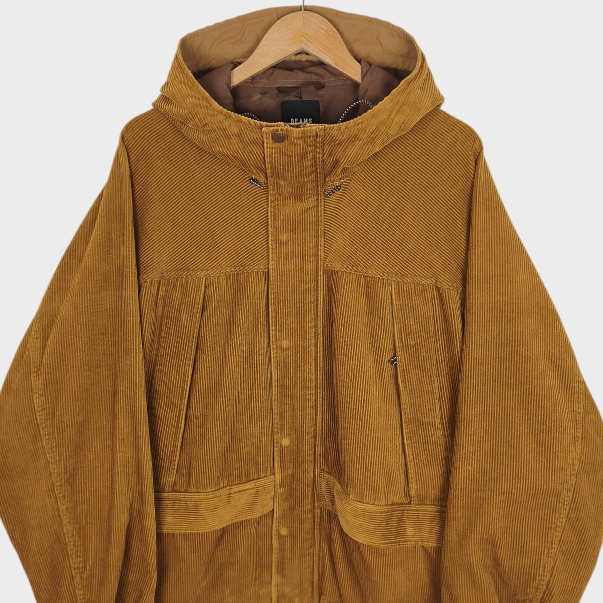 BEAMS Men's Camel Oversized Fit Corduroy Parka Jacket