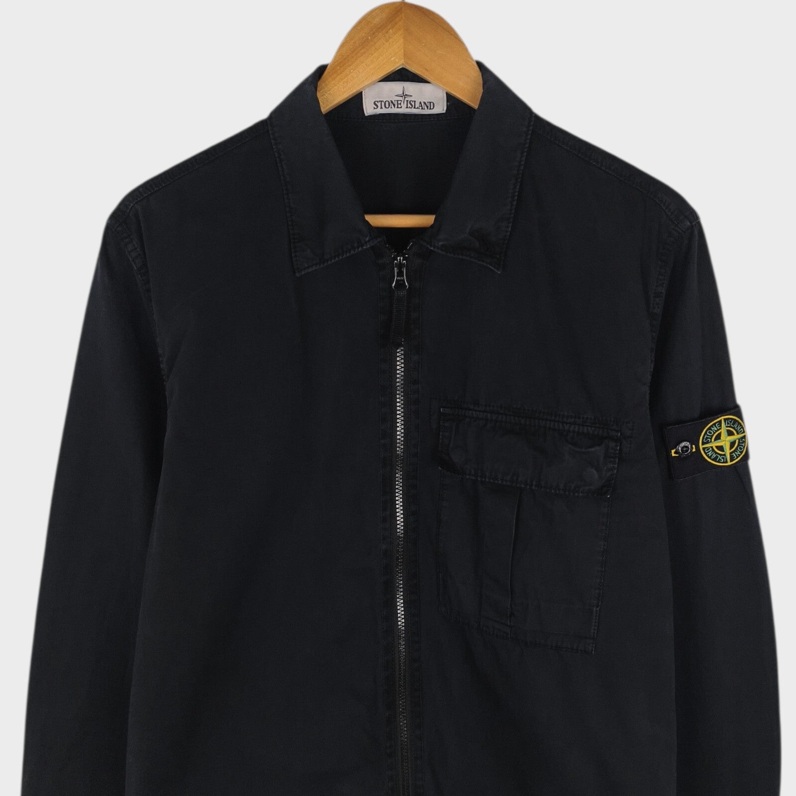 STONE ISLAND Men's Black Garment Dyed Zip Overshirt Jacket