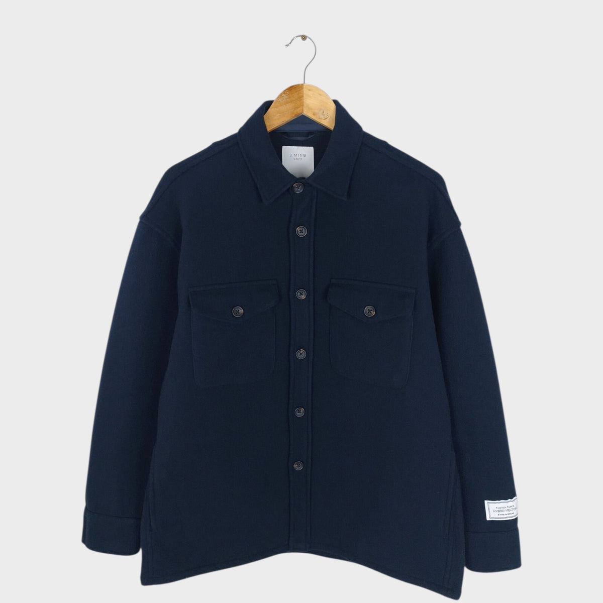BEAMS B:MING Men's Navy Blue Hybrid Melton Fleece Blouson Jacket