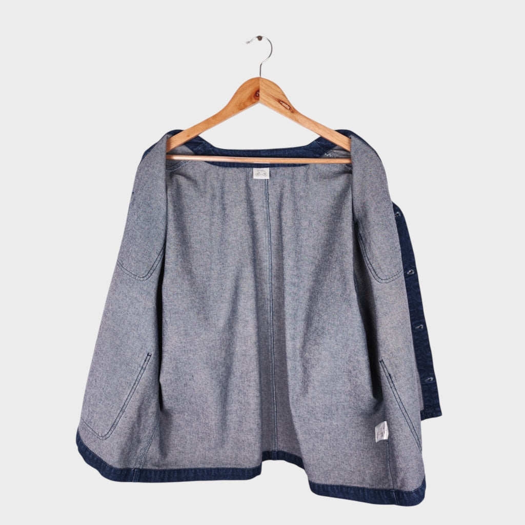 MARK GONZALES Men's Oversized Fit Blue V-Neck Engineer Chore Jacket