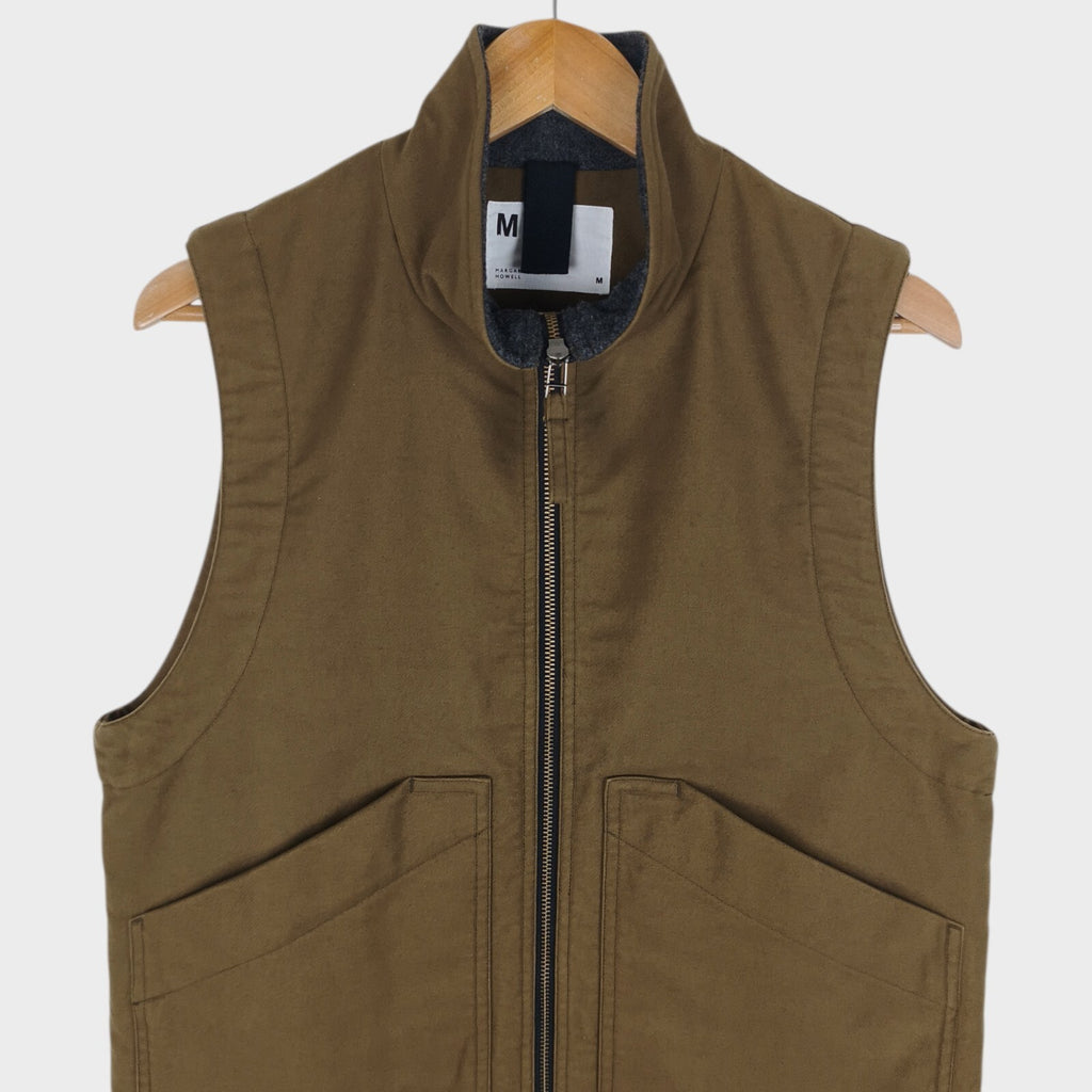 MHL MARGARET HOWELL Men's Khaki Green Moleskin Padded Zip Vest
