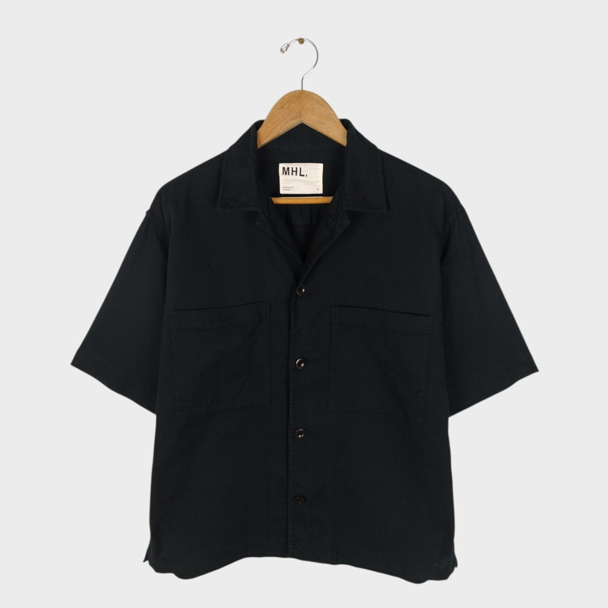 MHL MARGARET HOWELL Men's Black Short Sleeved Knitted Cotton Shirt