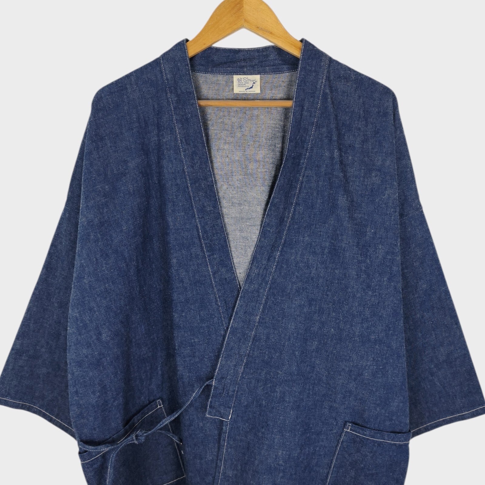 ORSLOW Men's Made in Japan Blue Denim Kimono Haori Jacket