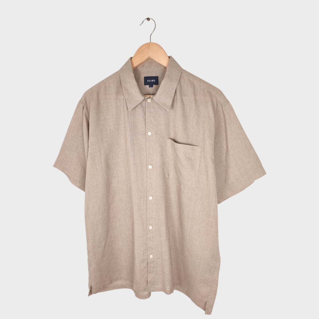 BEAMS Men's Beige Linen Blend Short Sleeved Shirt
