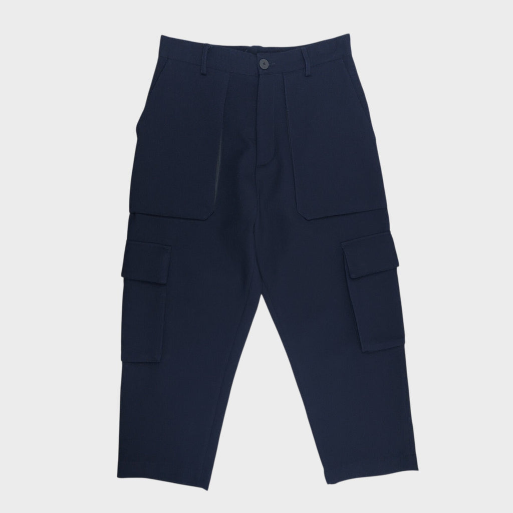 STUDIO NICHOLSON x ZARA Men's Navy Blue 100% Wool Cropped Cargo Trousers