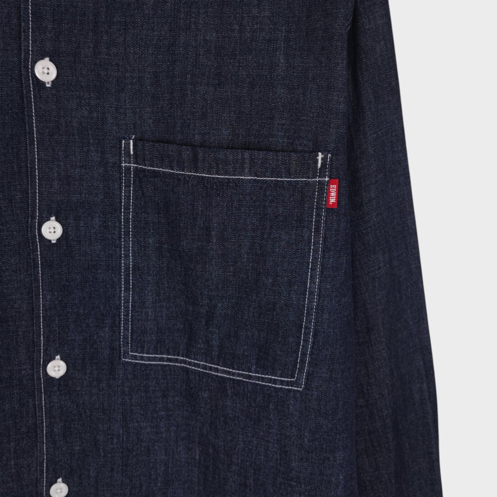 EDWIN Japan Men's Relaxed Fit Blue Denim Utility Overshirt