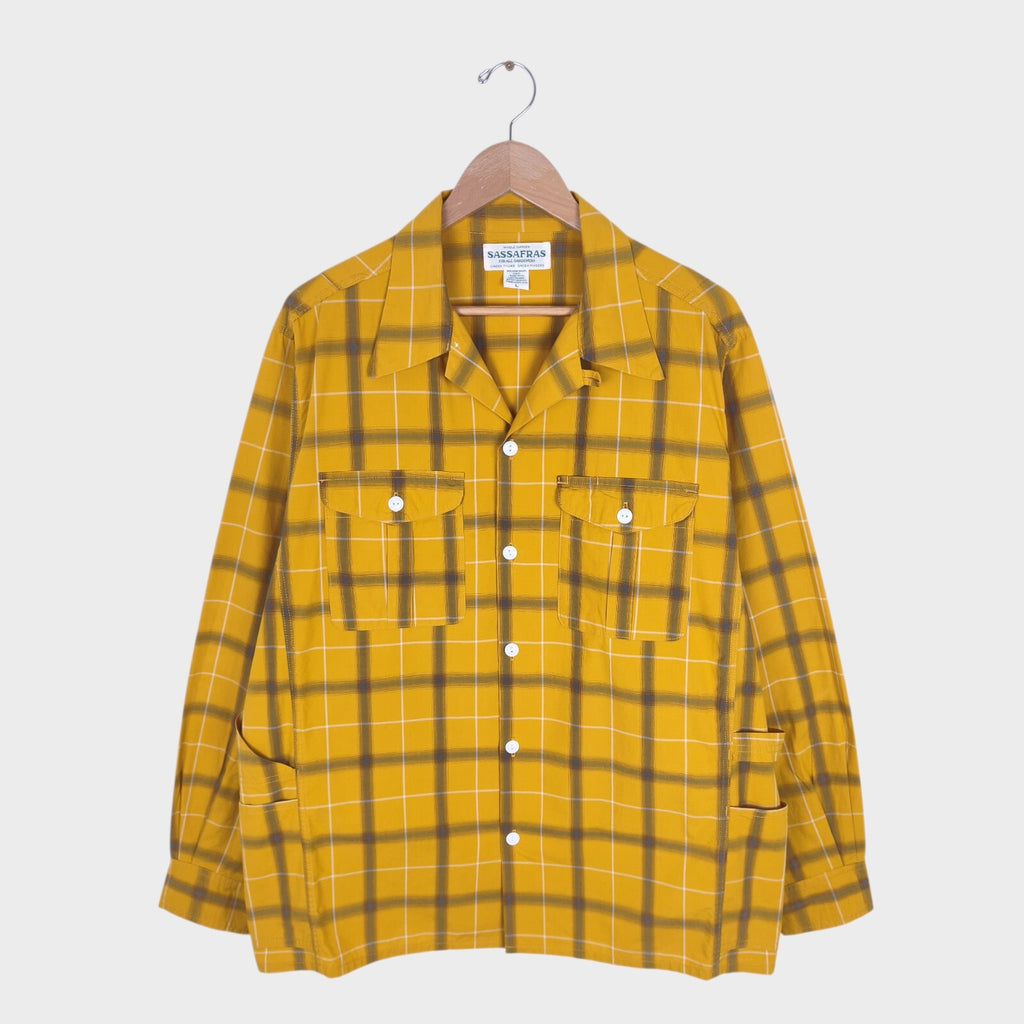 SASSAFRAS Men's Made in Japan Yellow Gardener Open Half Overshirt
