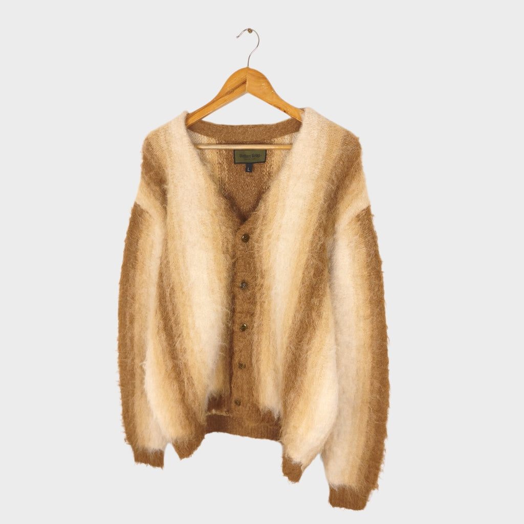 UNIFORM BRIDGE Men's Striped Shaggy Grunge Relaxed Fit Cardigan
