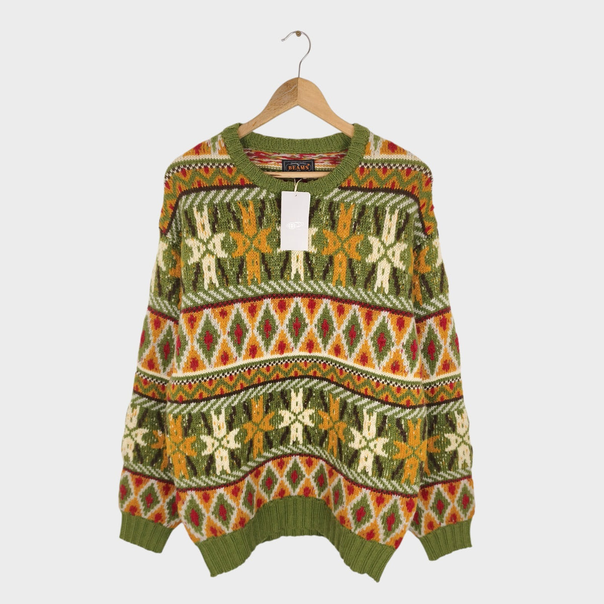 BEAMS PLUS Men's 100% Wool Heavyweight Knit 3G Fairisle Jumper