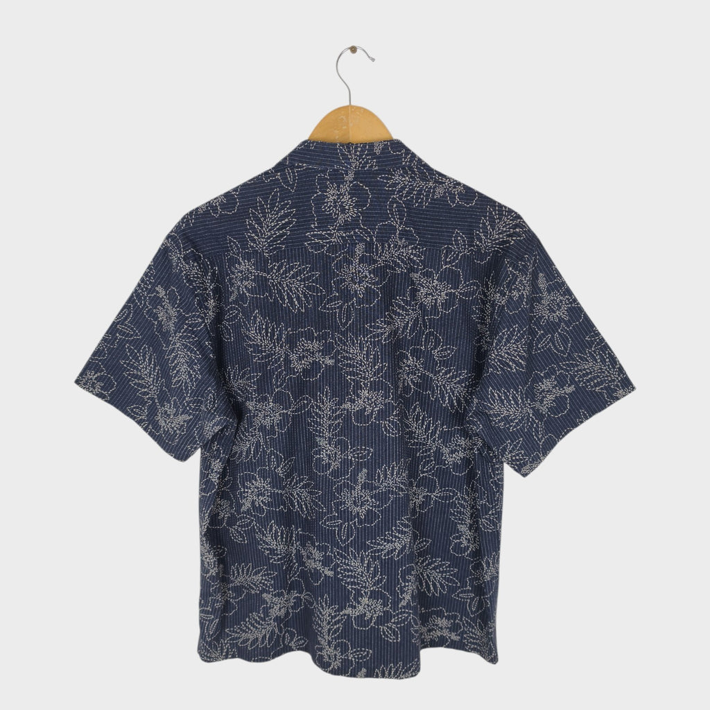 ETERNAL BICCHU KURASHIKI Men's Made in Japan Dark Blue Floral Sashiko Shirt