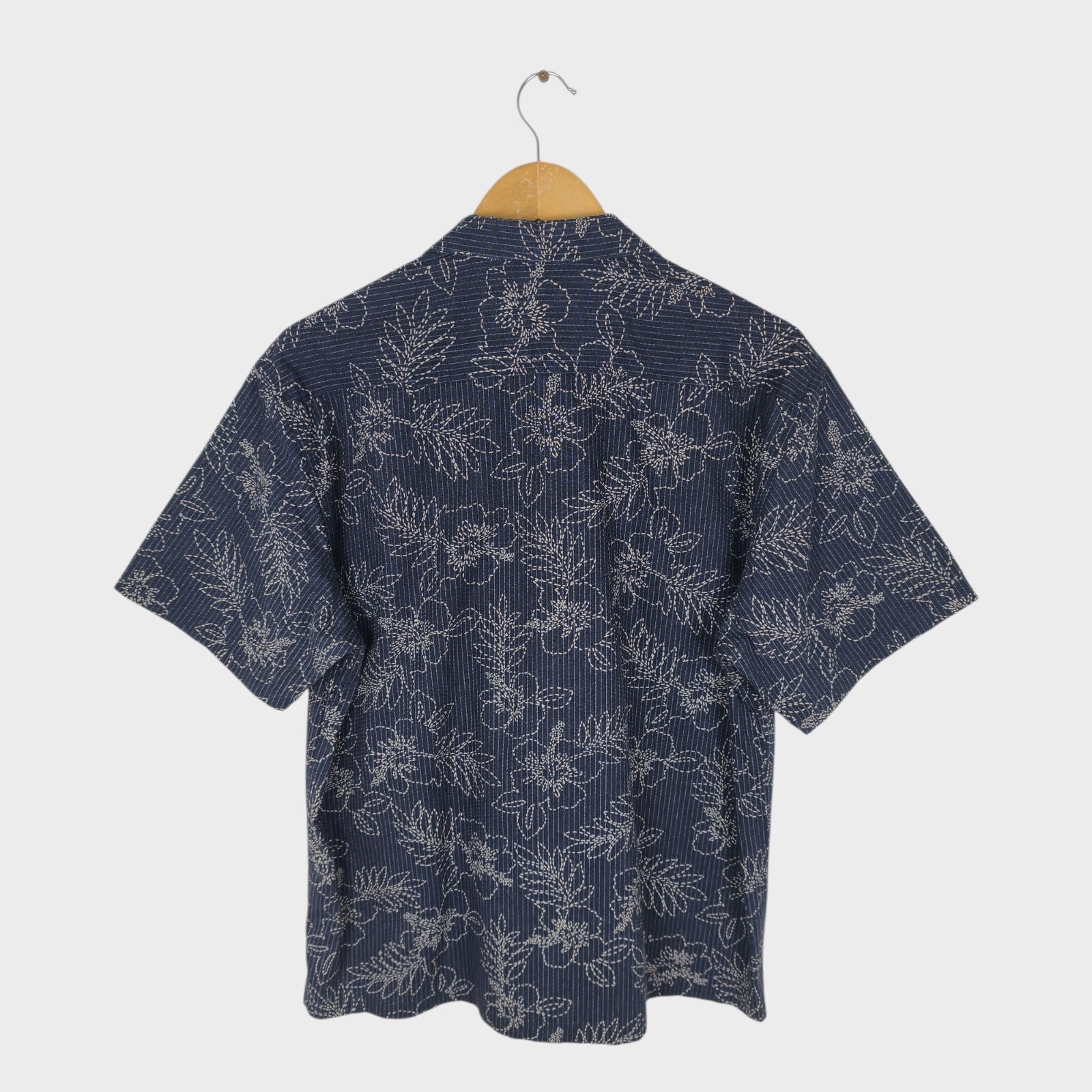 ETERNAL BICCHU KURASHIKI Men's Made in Japan Dark Blue Floral Sashiko Shirt