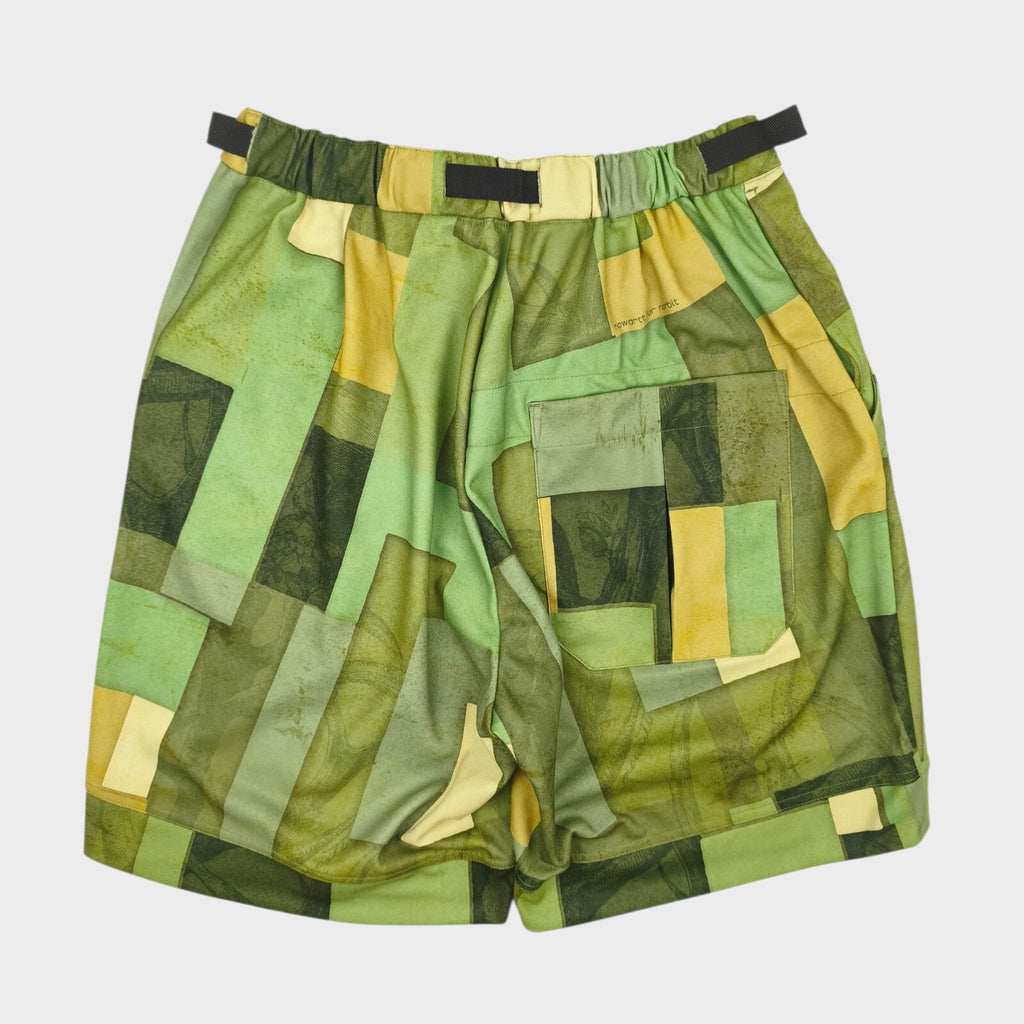 NORBIT BY HIROSHI NOZAWA Men's Green Geometric Print Aloha Shorts