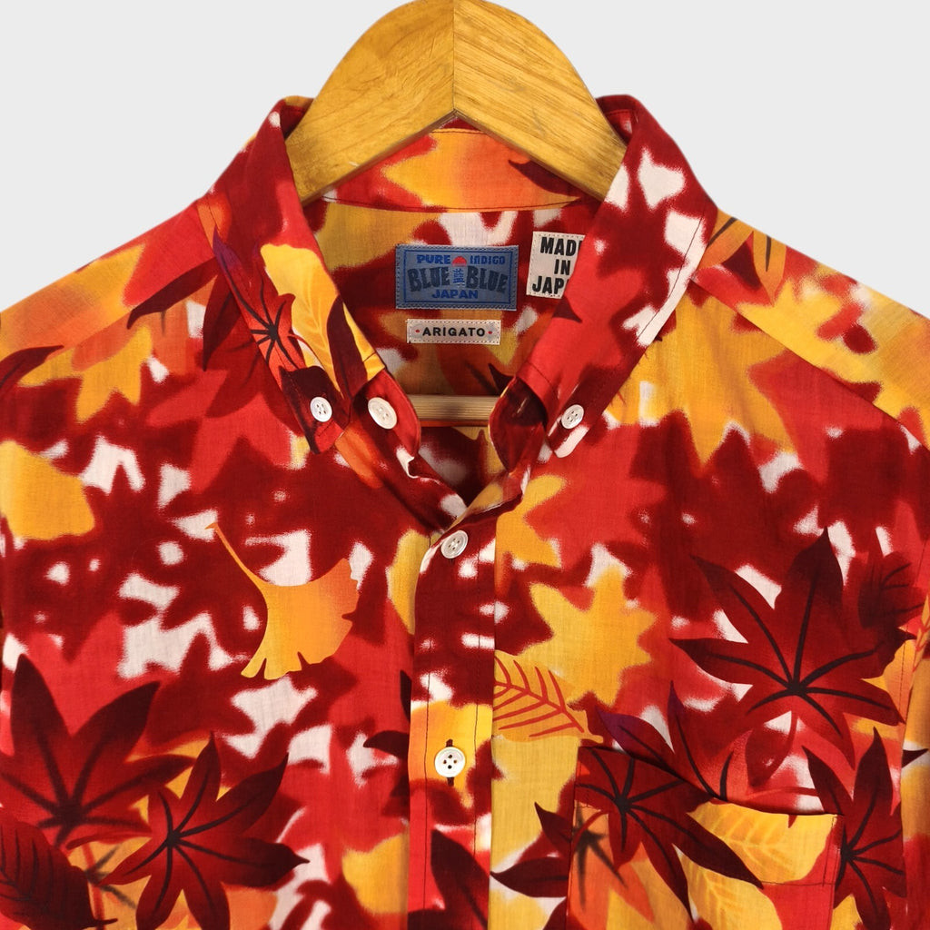 BLUE BLUE JAPAN Men's Made in Japan Autumn Maple Leaf Print Cotton/Wool Shirt