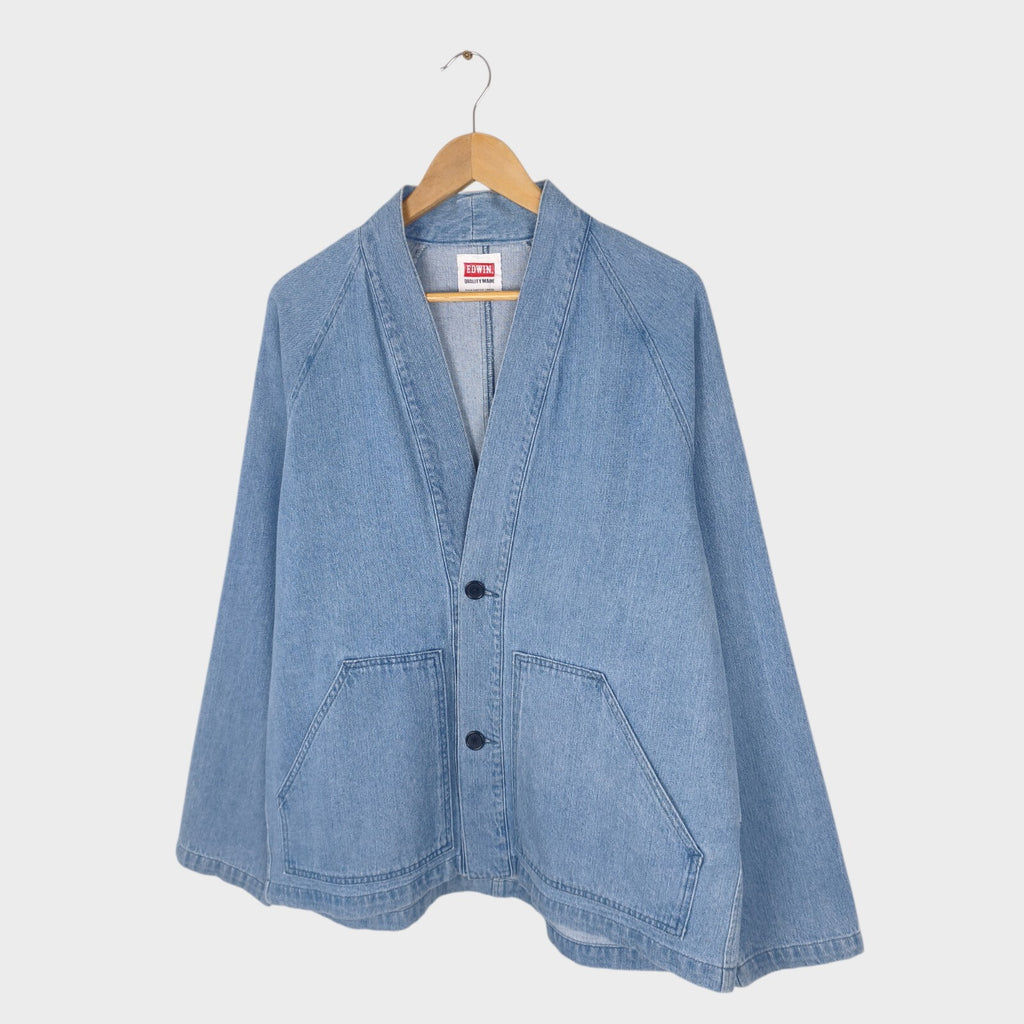EDWIN Japan Men's Light Blue Denim V-Neck Cardigan Jacket
