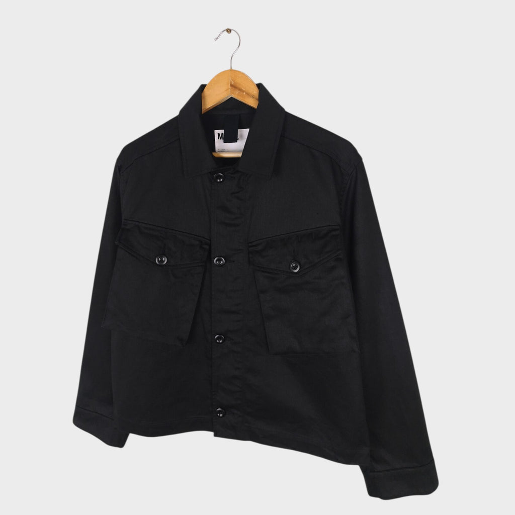 MHL MARGARET HOWELL Men's Black Cotton/Linen Blend Cropped Military Jacket
