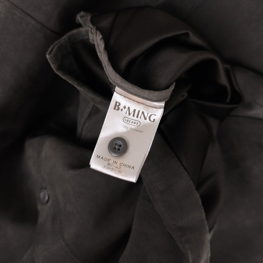 BEAMS B:MING Men's Dark Grey Faux Suede Short Sleeved Shirt