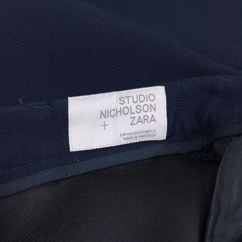 STUDIO NICHOLSON x ZARA Men's Navy Blue 100% Wool Cropped Cargo Trousers