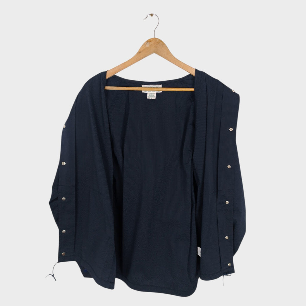 SASSAFRAS Men's Made in Japan Navy Blue Seersucker Bud Breaker Jacket