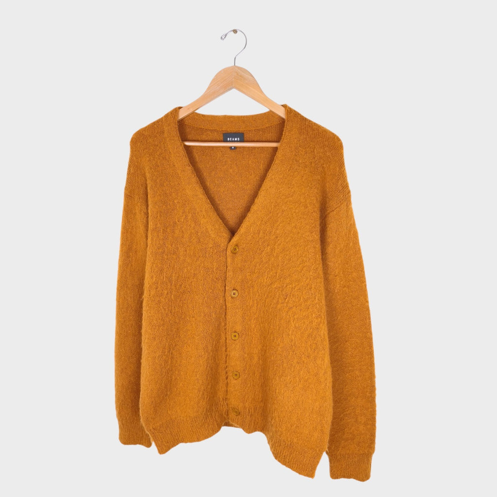 BEAMS Men's Tan/Orange Mohair Blend Shaggy Grunge Cardigan