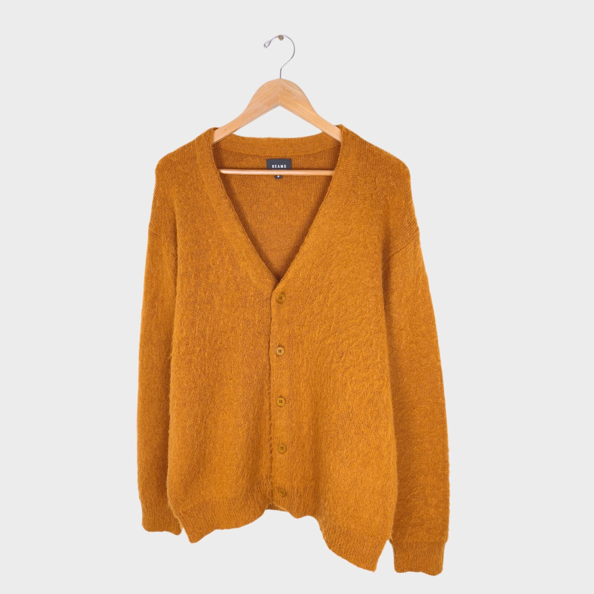 BEAMS Men's Tan/Orange Mohair Blend Shaggy Grunge Cardigan