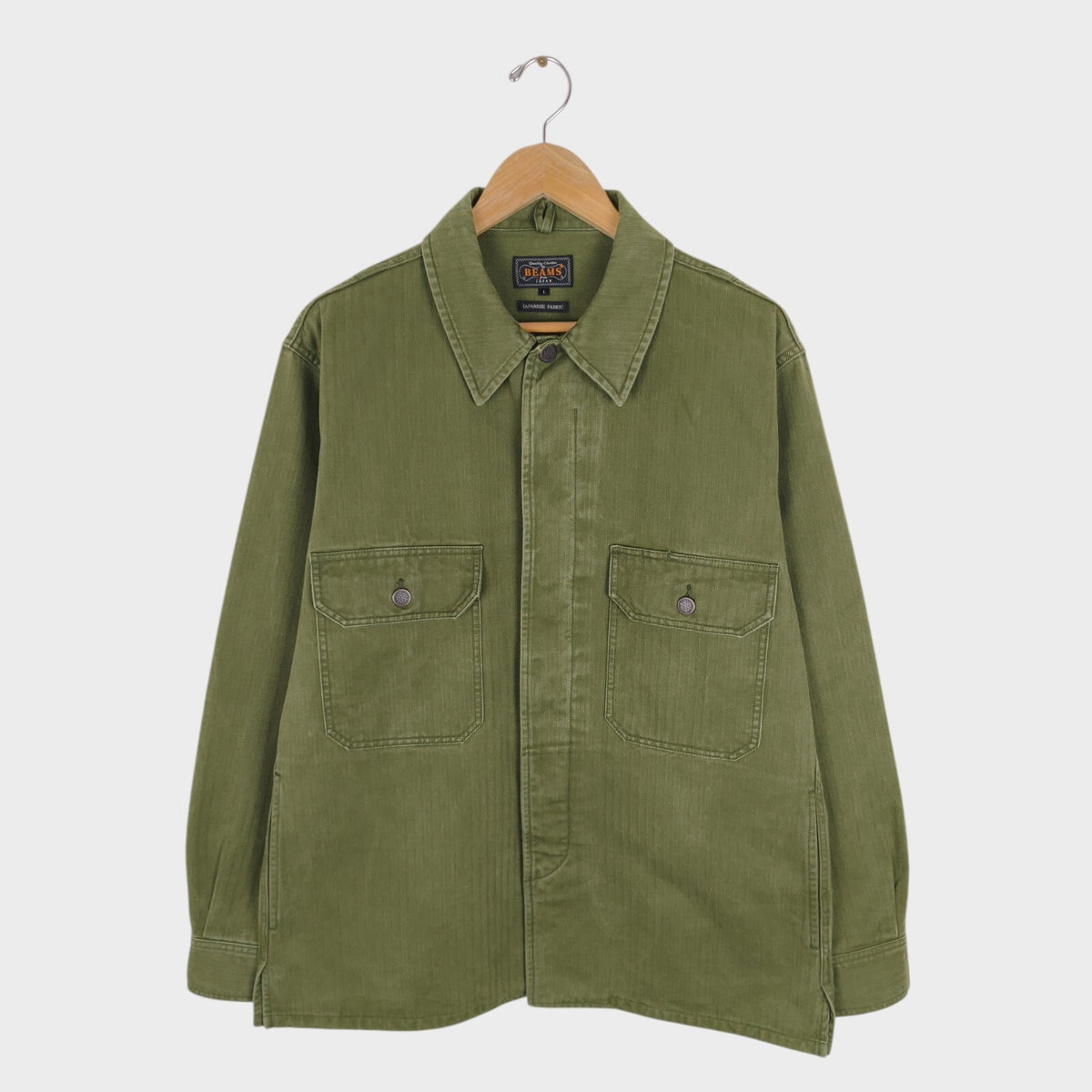 BEAMS PLUS Men's Green Heavyweight Herringbone Cotton Jacket