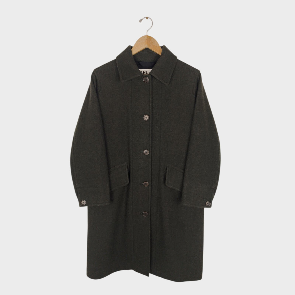 MHL MARGARET HOWELL Women's Dark Green 100% Wool Coat