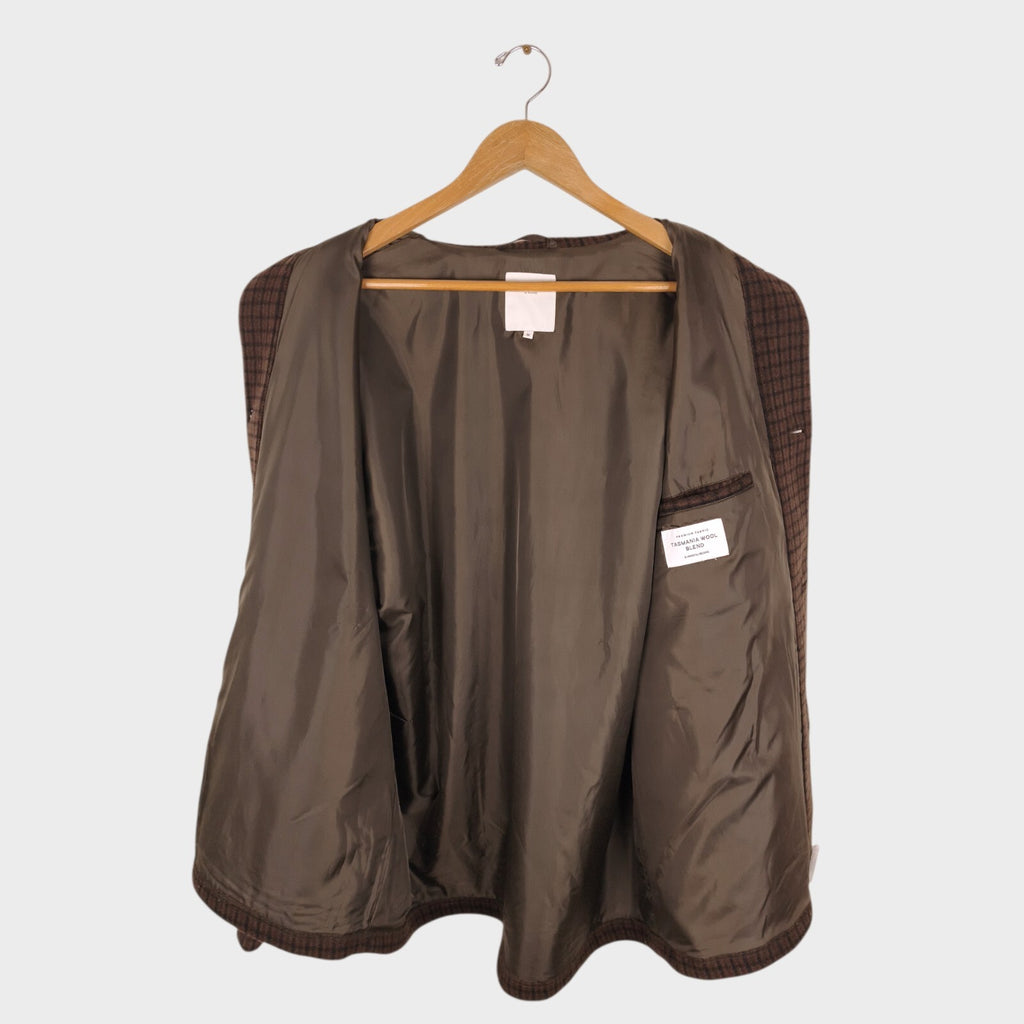 BEAMS B:MING Men's Brown Check Tasmania Wool Blend Chore Jacket