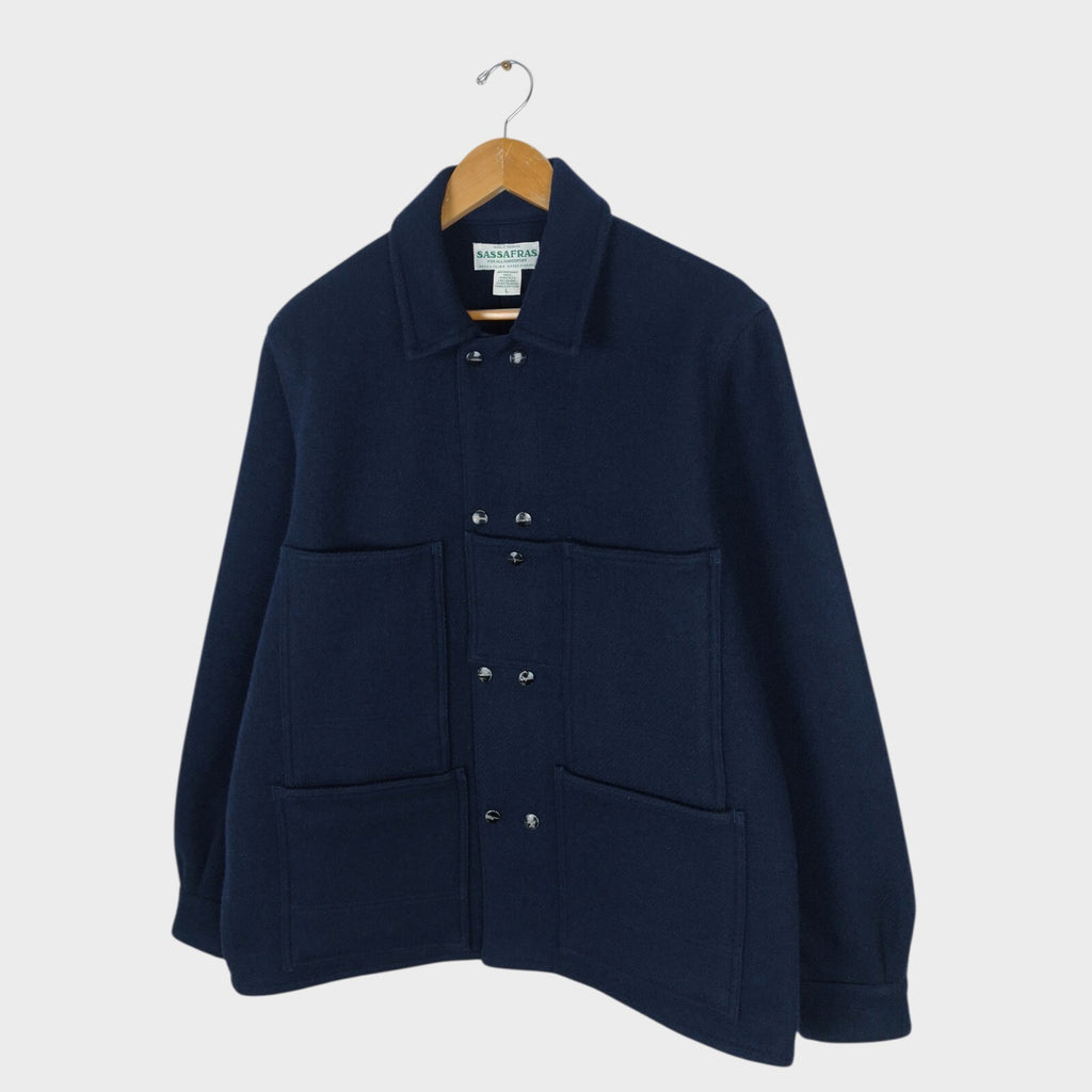 SASSAFRAS Men's Made in Japan Navy Blue Melton Wool Leaf Blower Jacket