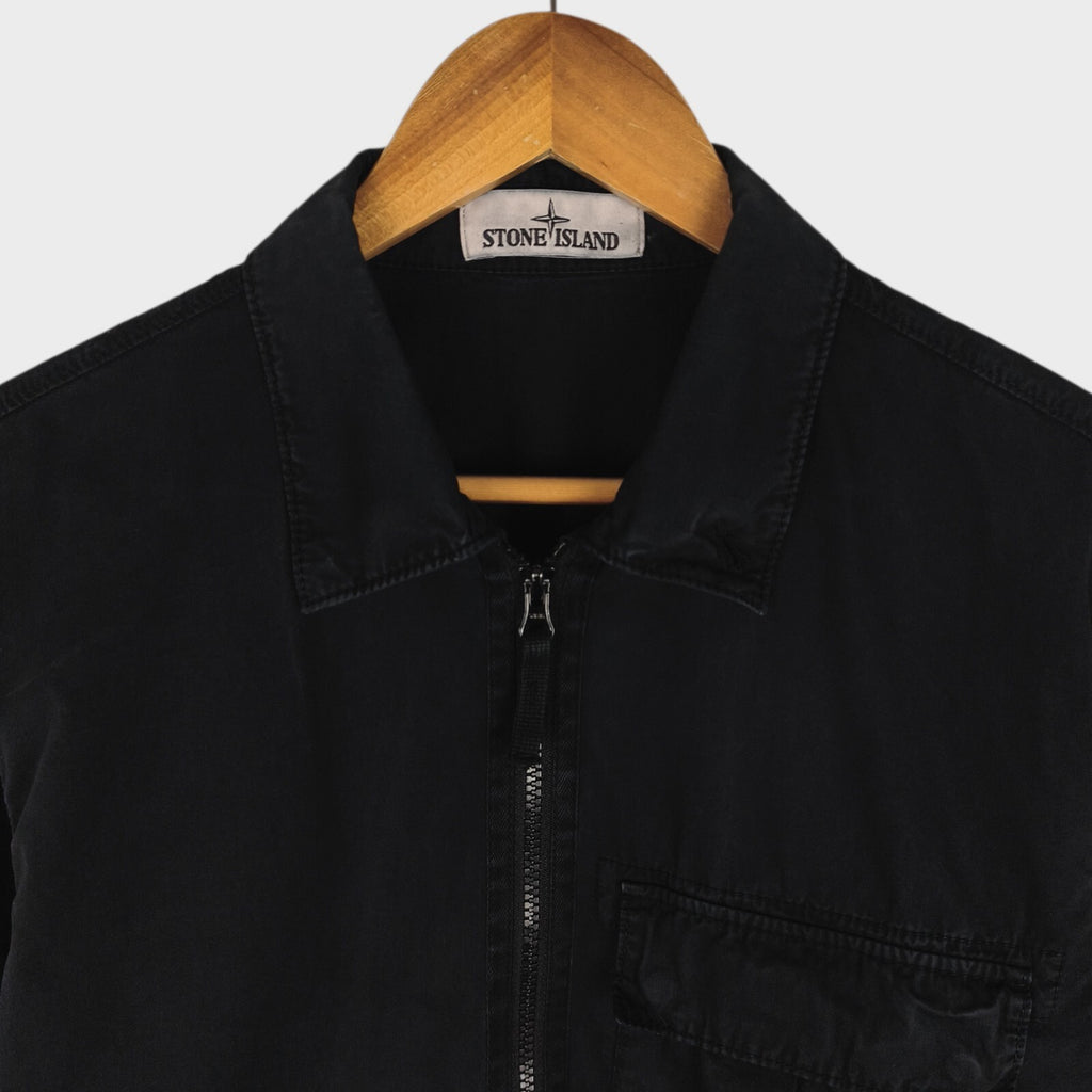 STONE ISLAND Men's Black Garment Dyed Zip Overshirt Jacket